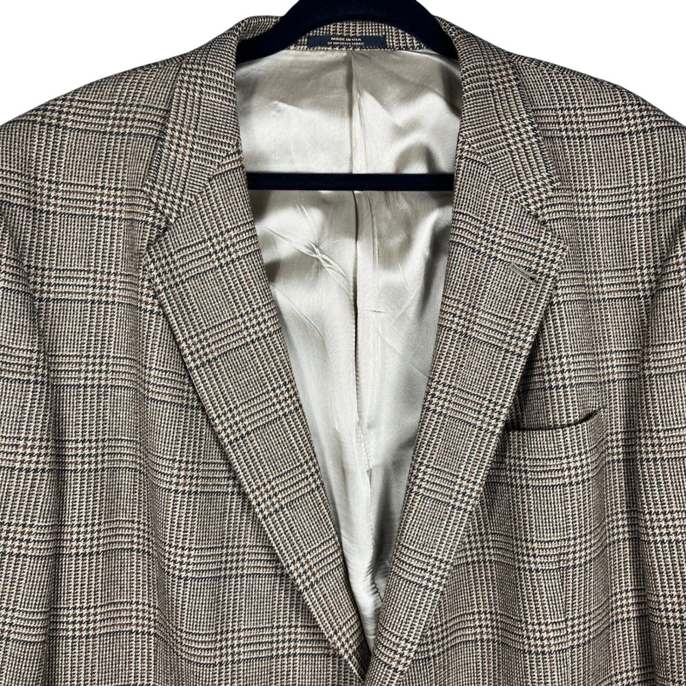 Hart Schaffner Marx Sport Coat Mens 42R Brown Glen Plaid Pure New Wool Blazer
